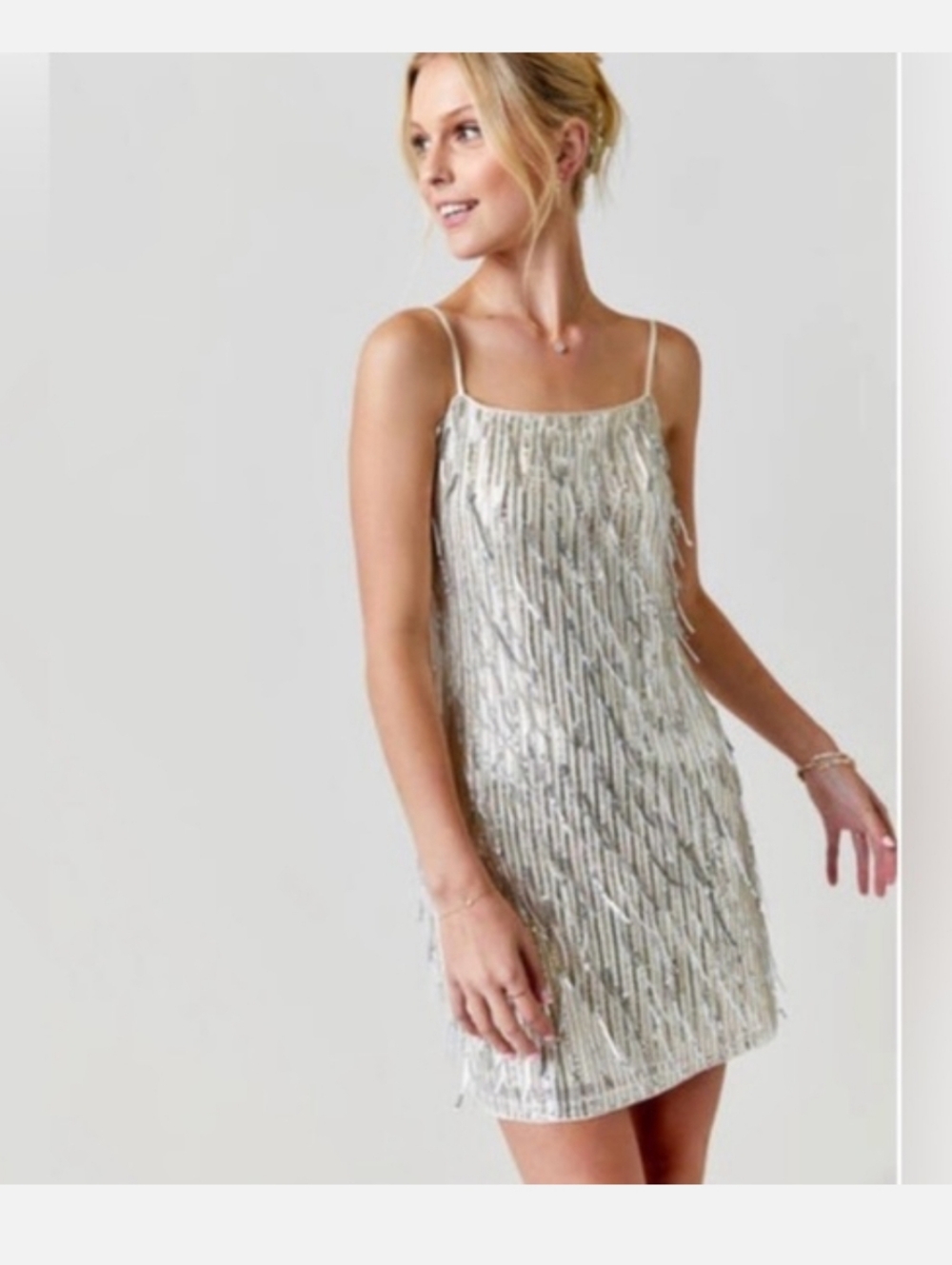 Silver Sequin Slip Dress